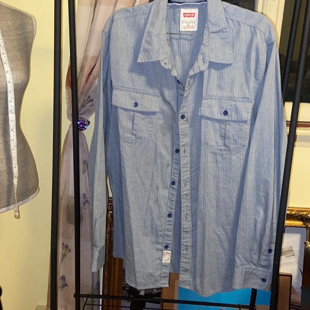 NWOT Men’s Levi’s XL collared modern button up long sleeve shirt denim blue - Picture 7 of 14